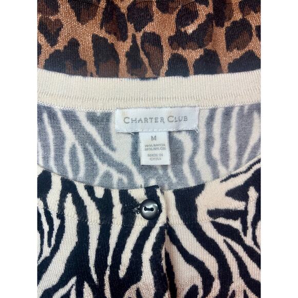 Charter Club Brown Animal Print Cardigan Button Front Soft Knit Sweater Size M - Picture 4 of 5